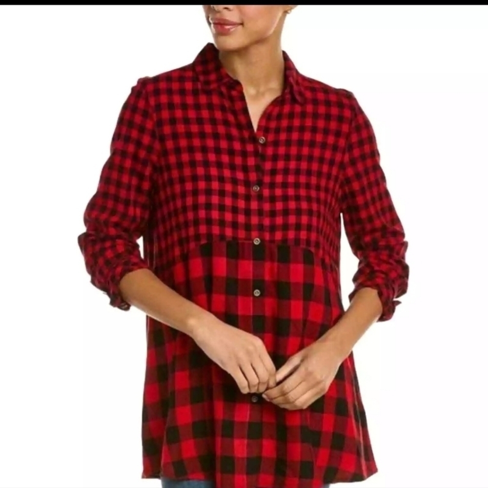 Beach Lunch Lounge Black And Red Plaid Emery Button-up Flannel Shirt Medium